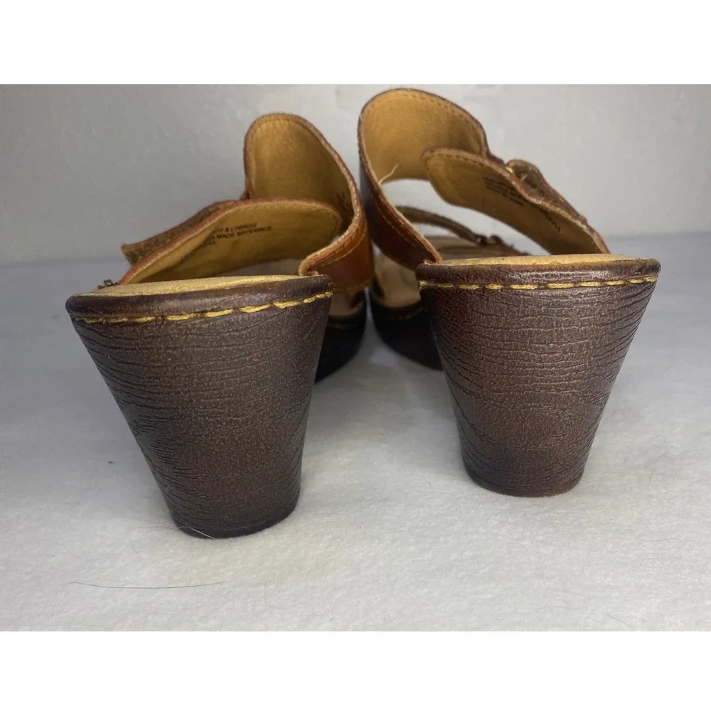 Born Slide Sandals Womens 9 Brown Leather Wedge Adjustable Straps cottagecore‎